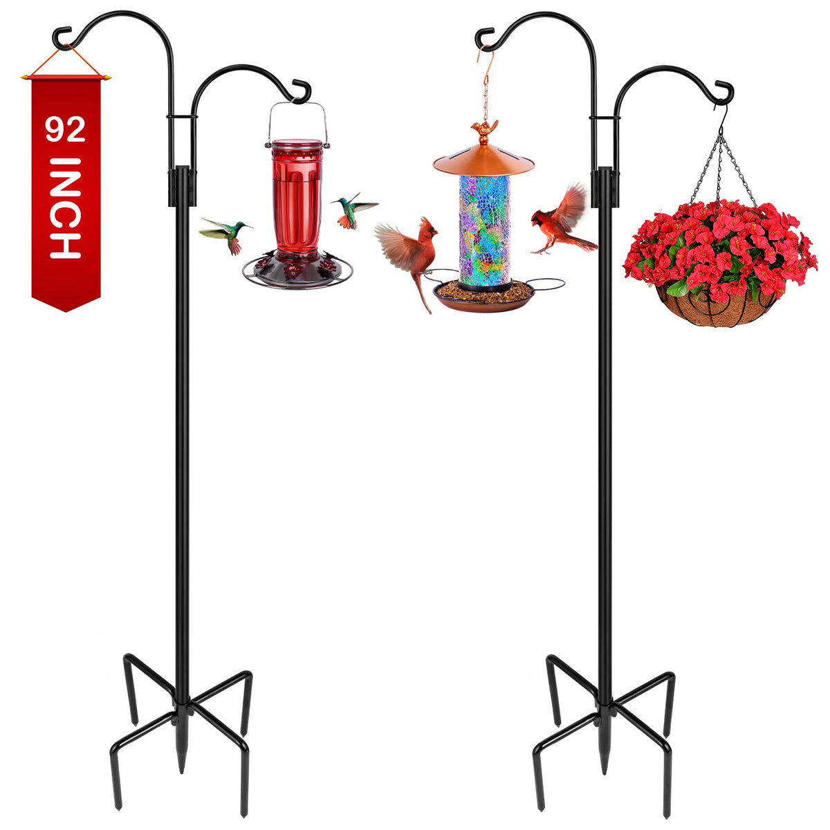 XDW-GIFTS double shepherds hooks outdoor 2-pack secures decor with dual arms for flowers and lights.