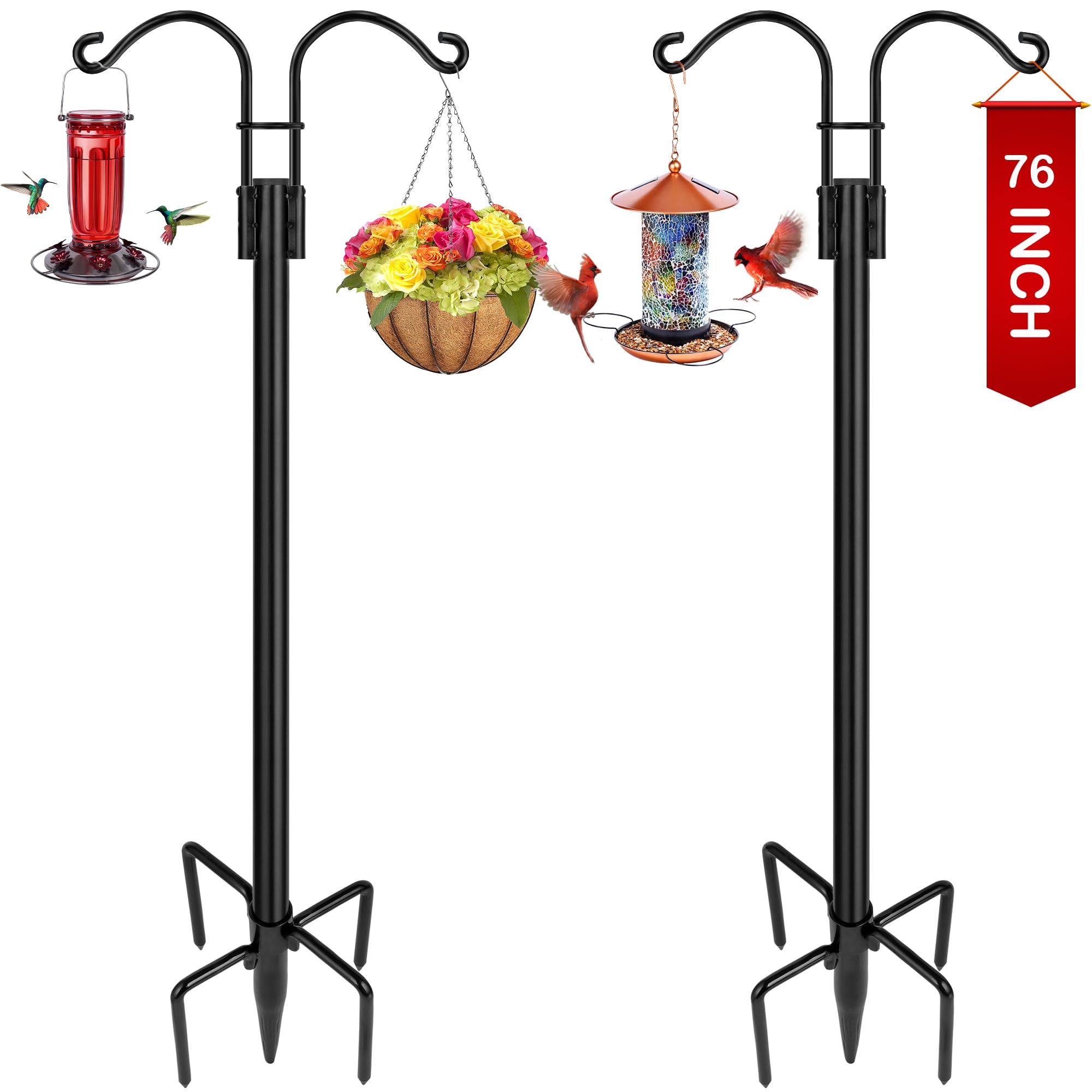 XDW-GIFTS double shepherds hooks outdoor base prongs anchor for sturdy garden display