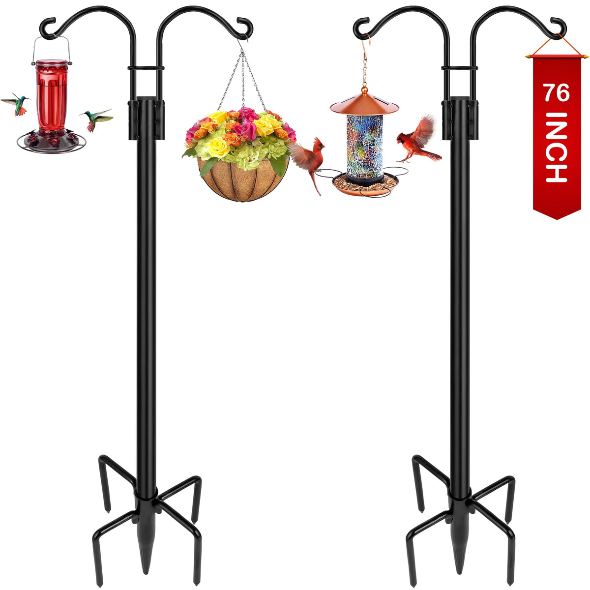 XDW-GIFTS double shepherds hooks outdoor base prongs anchor for sturdy garden display