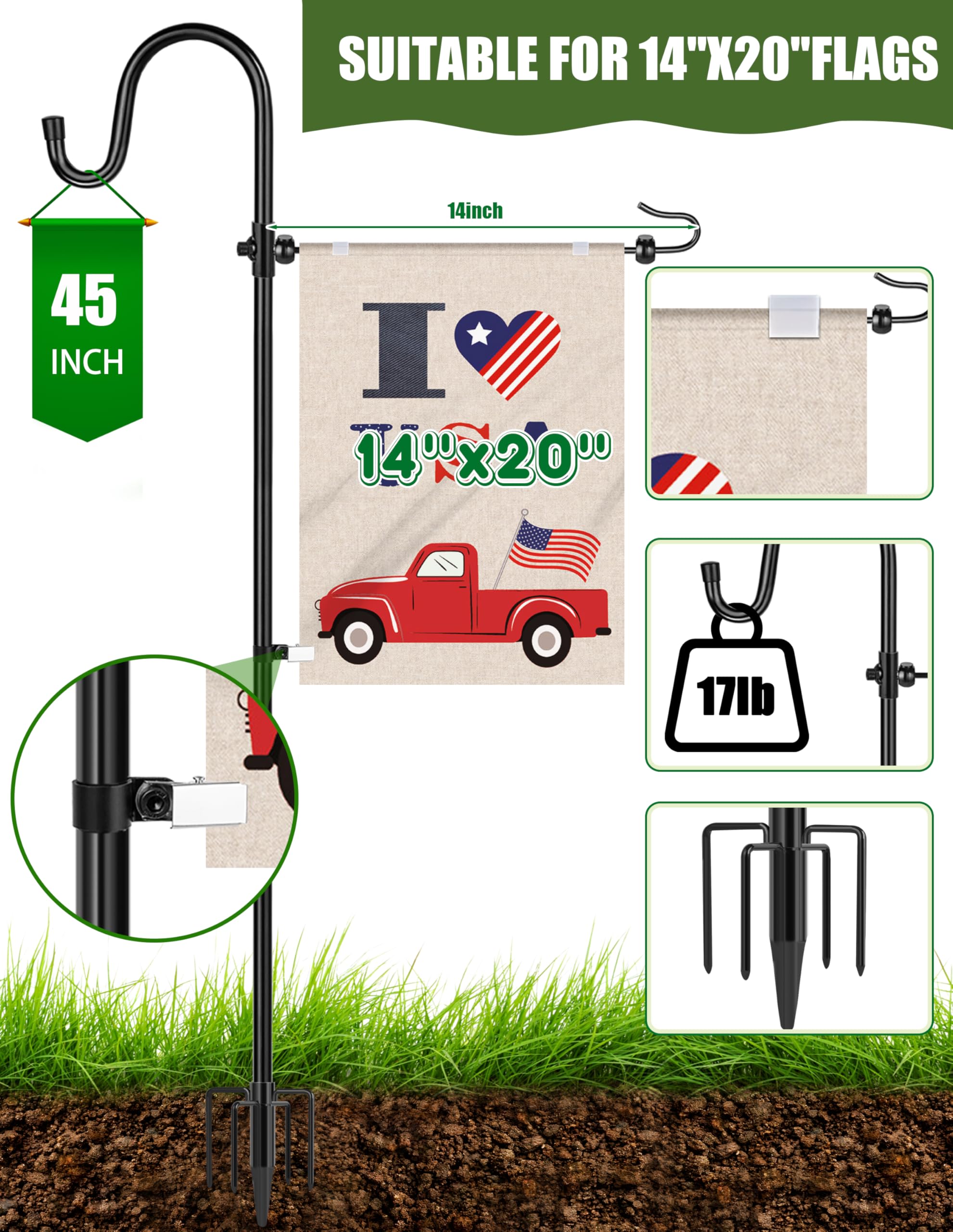 XDW-GIFTS garden flag holder stand collapsible pole for easy seasonal storage