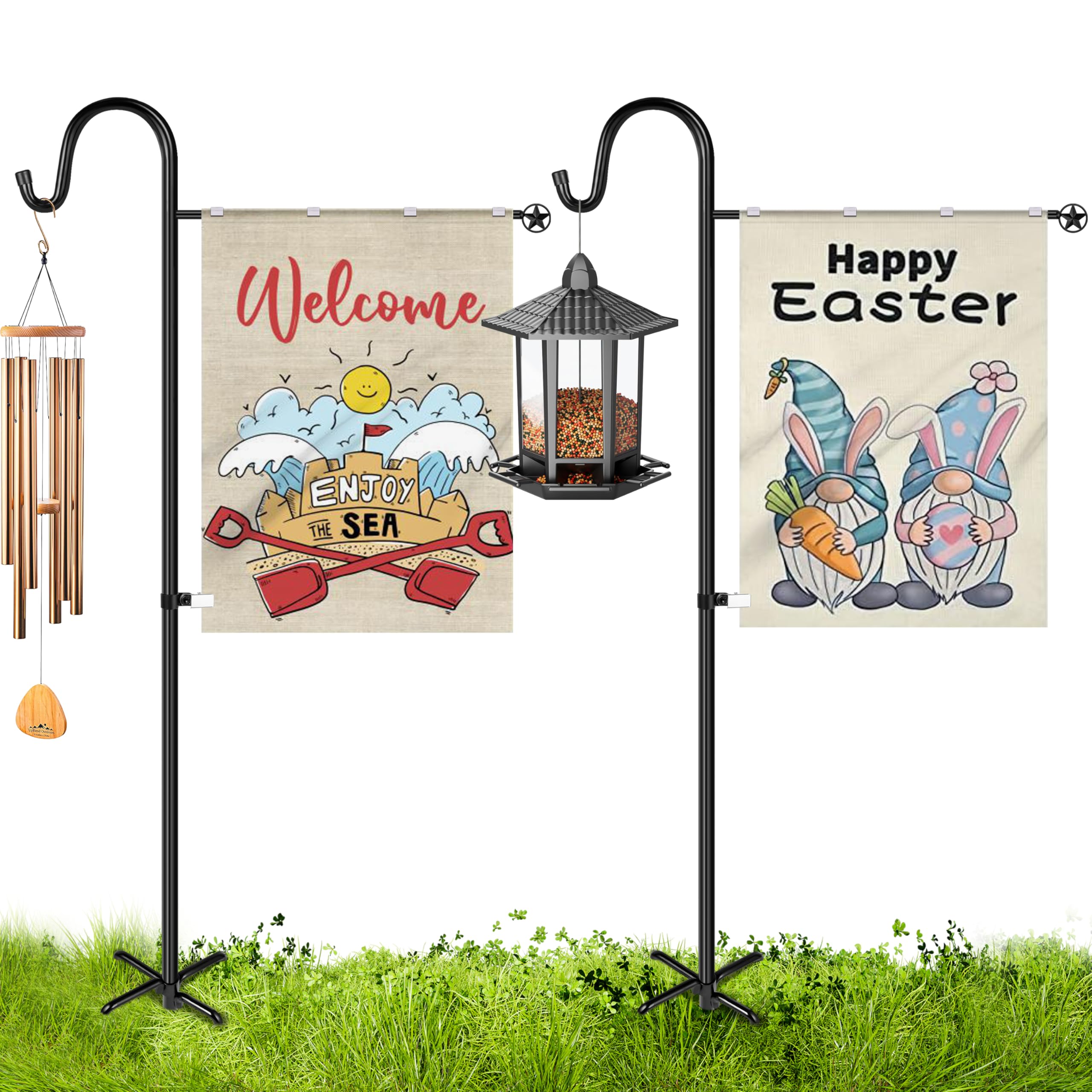 XDW-GIFTS garden flag stand with sturdy base keeps flags upright in wind
