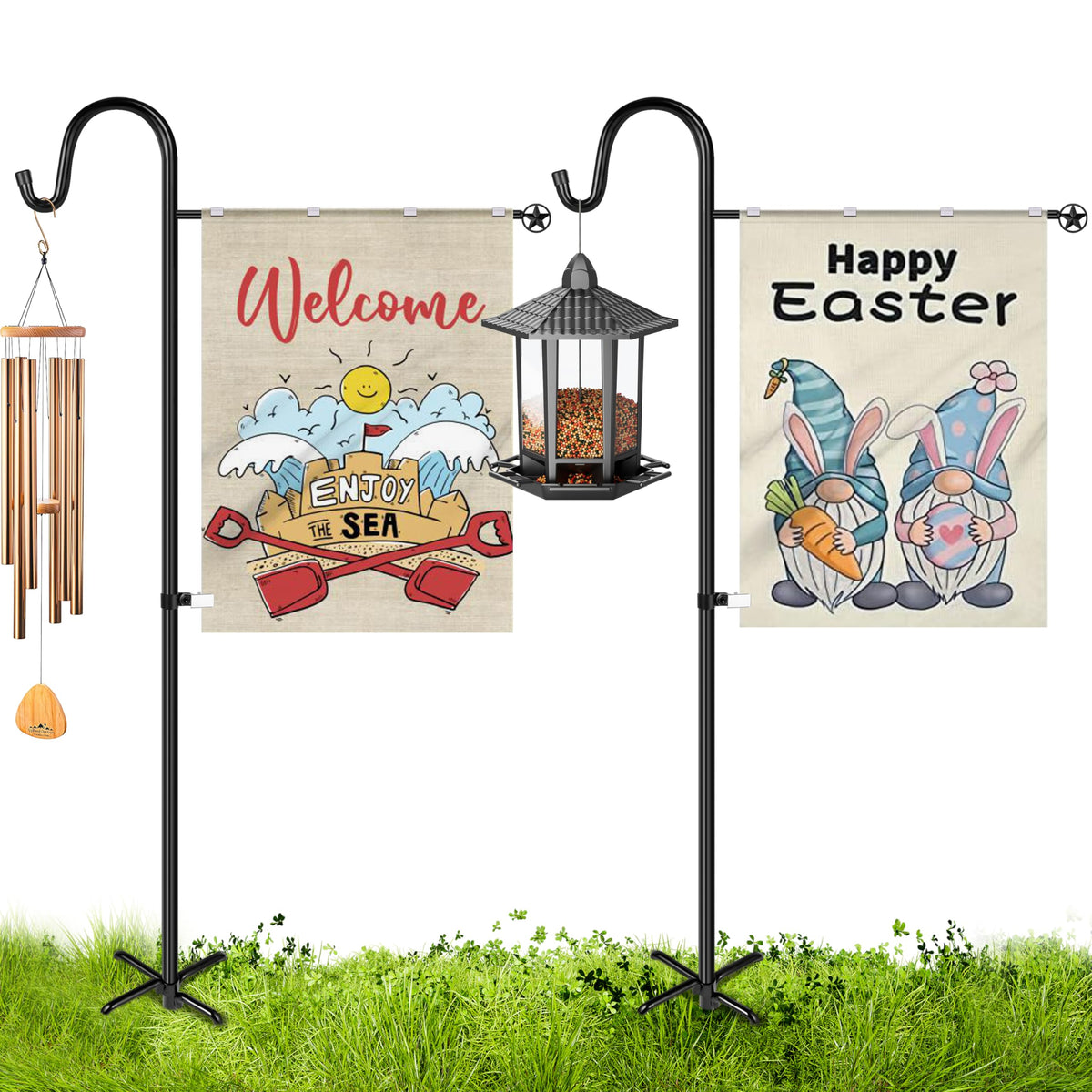 XDW-GIFTS garden flag stand with sturdy base keeps flags upright in wind