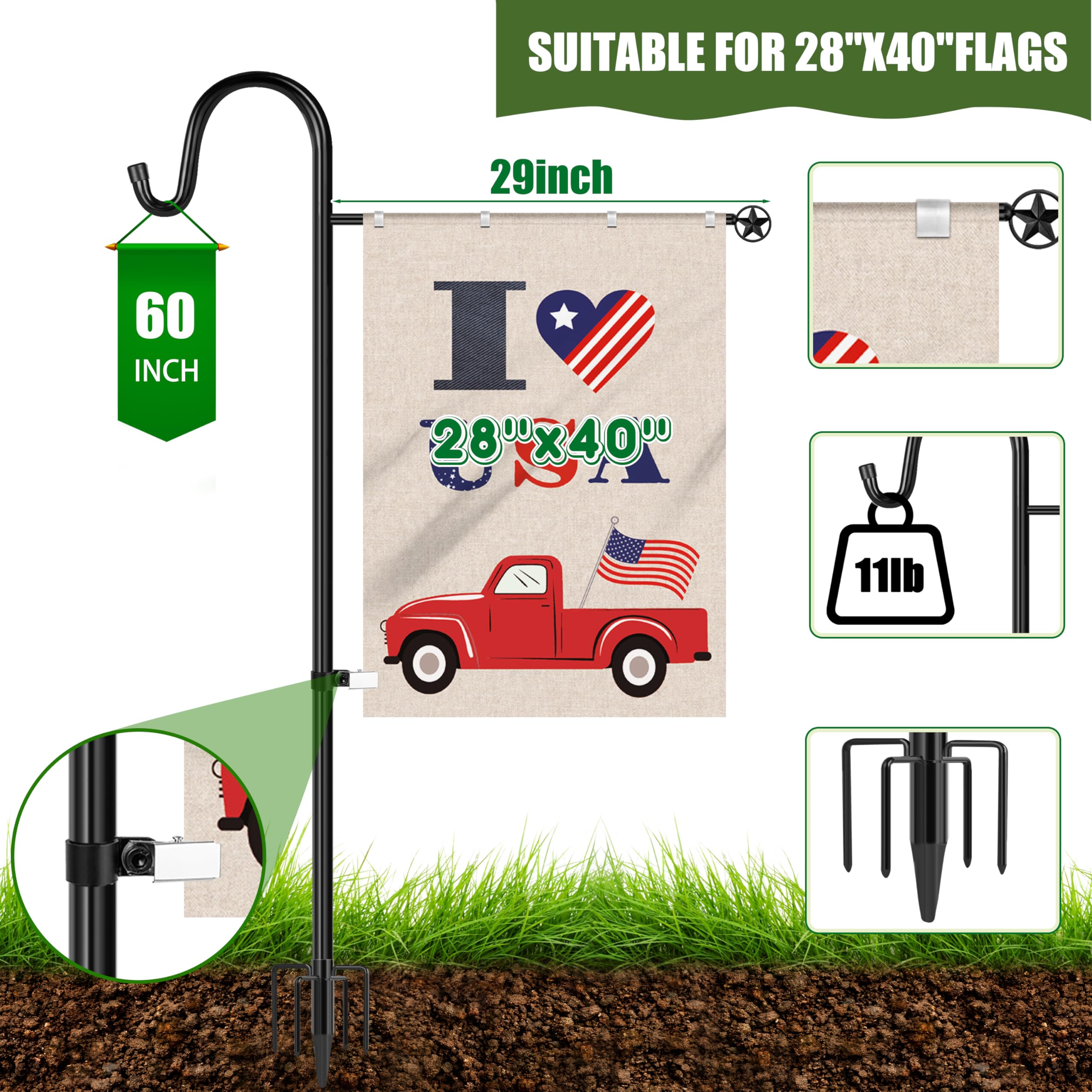 Heavy-duty 60 inch flag post stabilizes garden flags