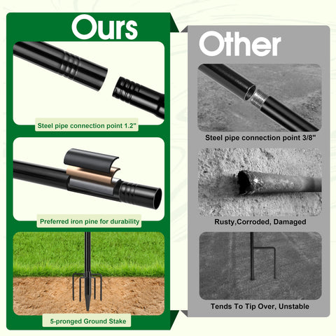 Sturdy black metal finish on garden flag stand