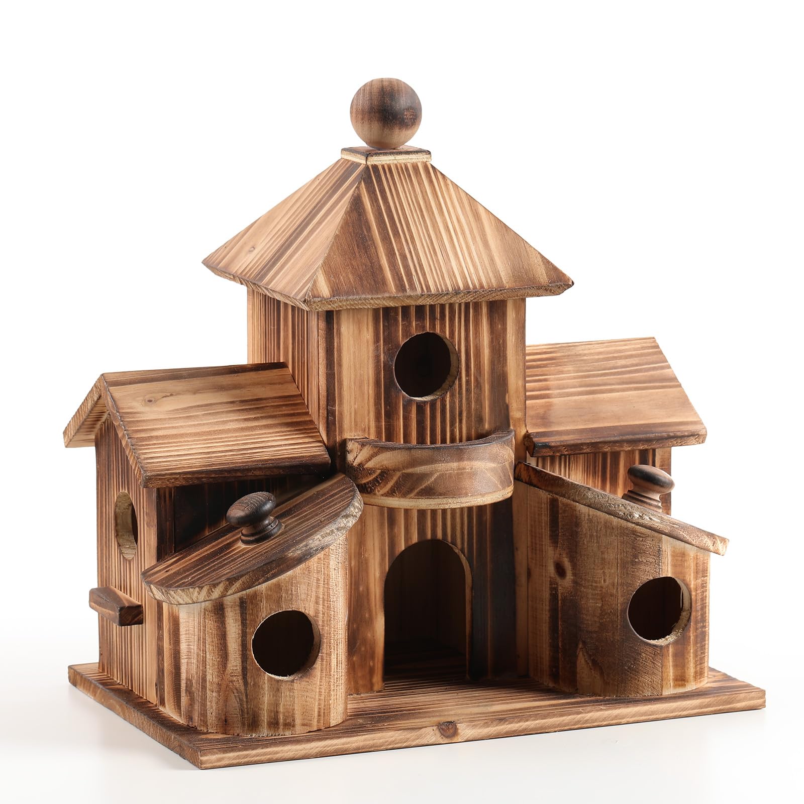 XDYGHH wooden bird house for outdoors with cedar construction and six nesting holes.