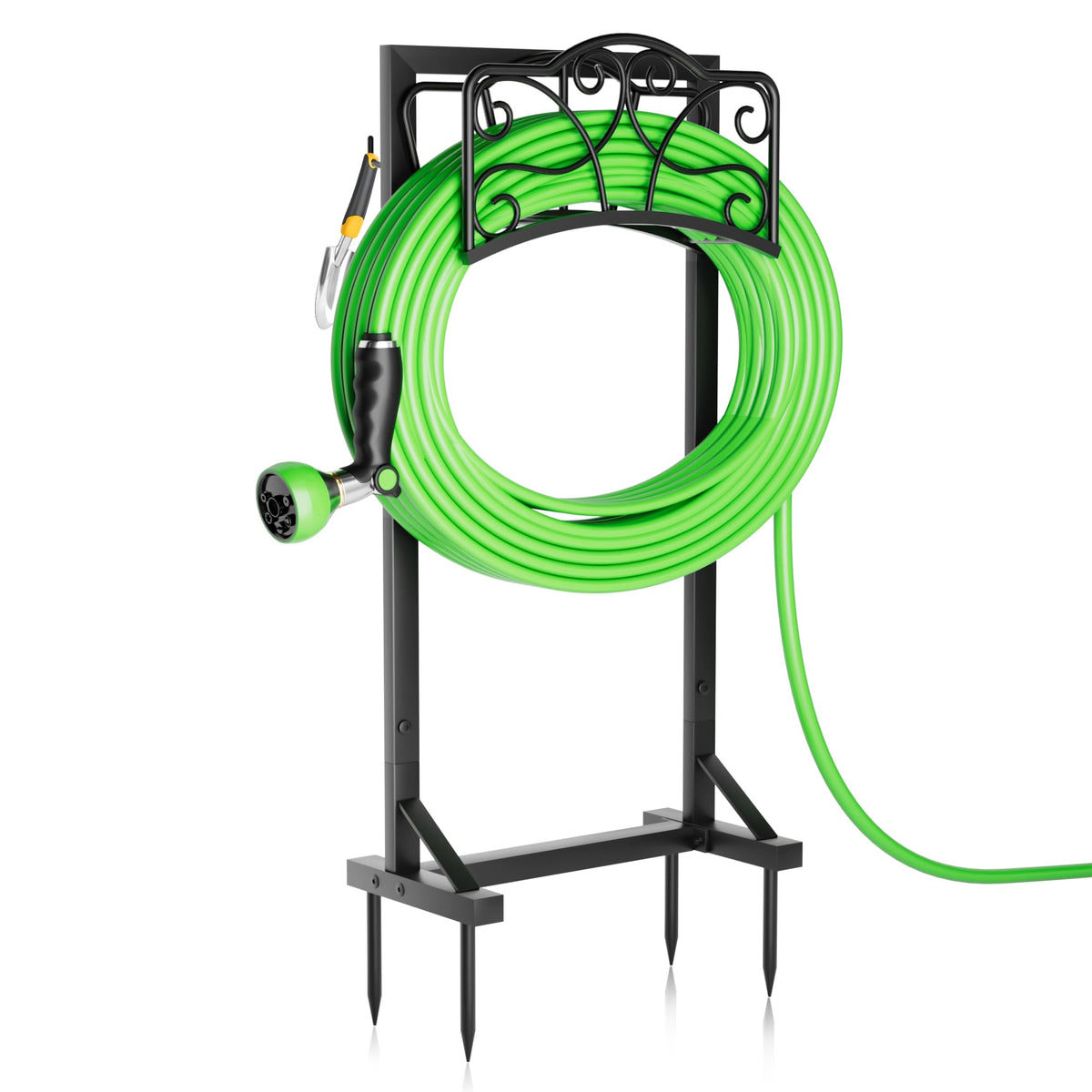 Xeapoms heavy-duty hose holder with stable base keeps hoses neatly organized outdoors.