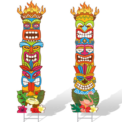 XEFINAL tiki sign 2-piece luau decor stands tall for an eye-catching outdoor display.