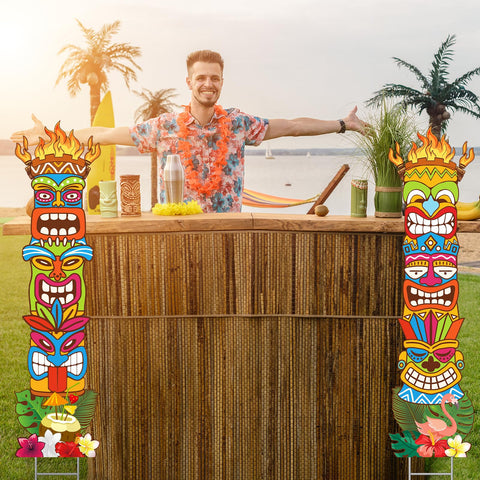XEFINAL 2-piece tiki sign pair brightens Hawaii-themed parties and backyard gatherings.