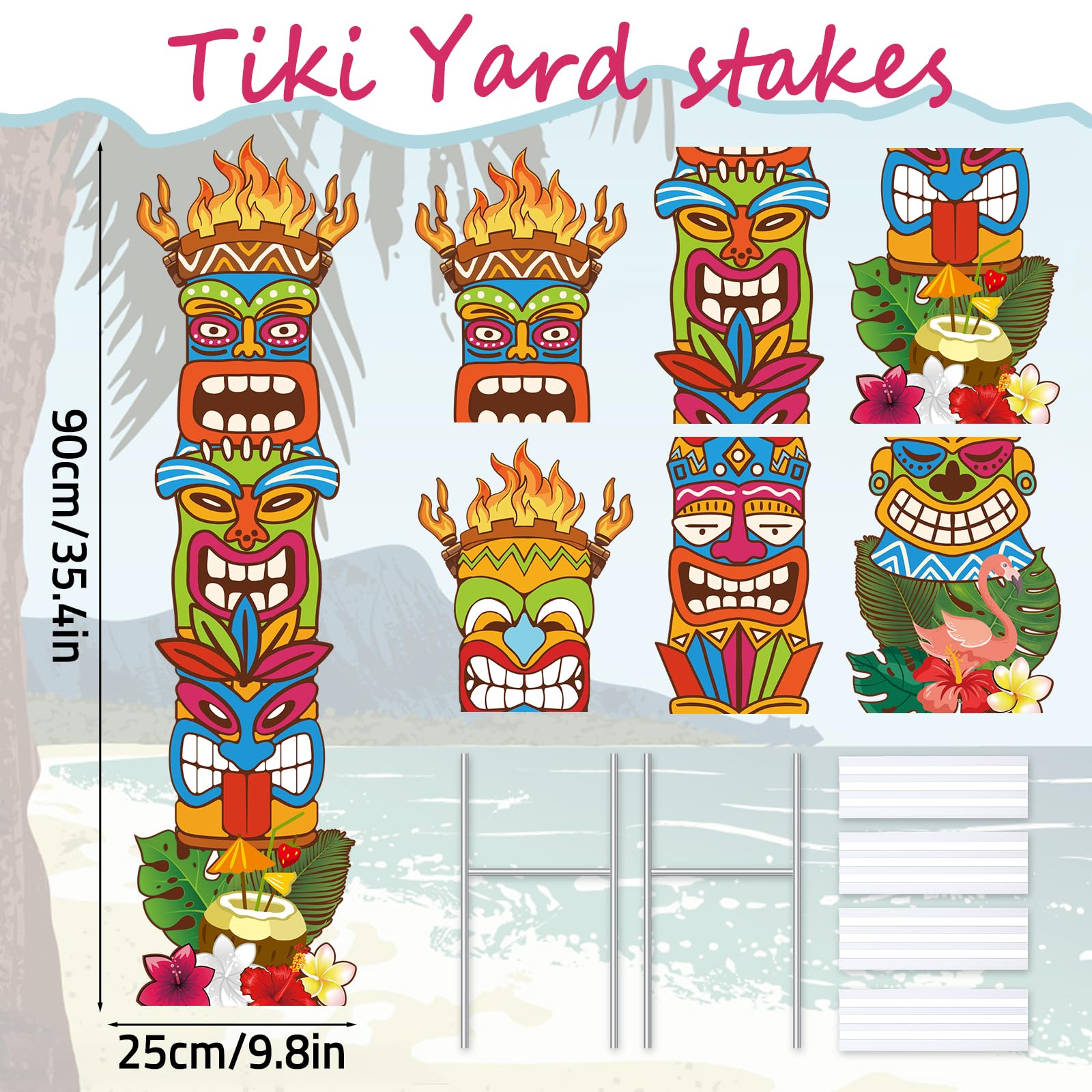 XEFINAL tiki yard stakes support durable, weatherproof luau decorations for windy patios.