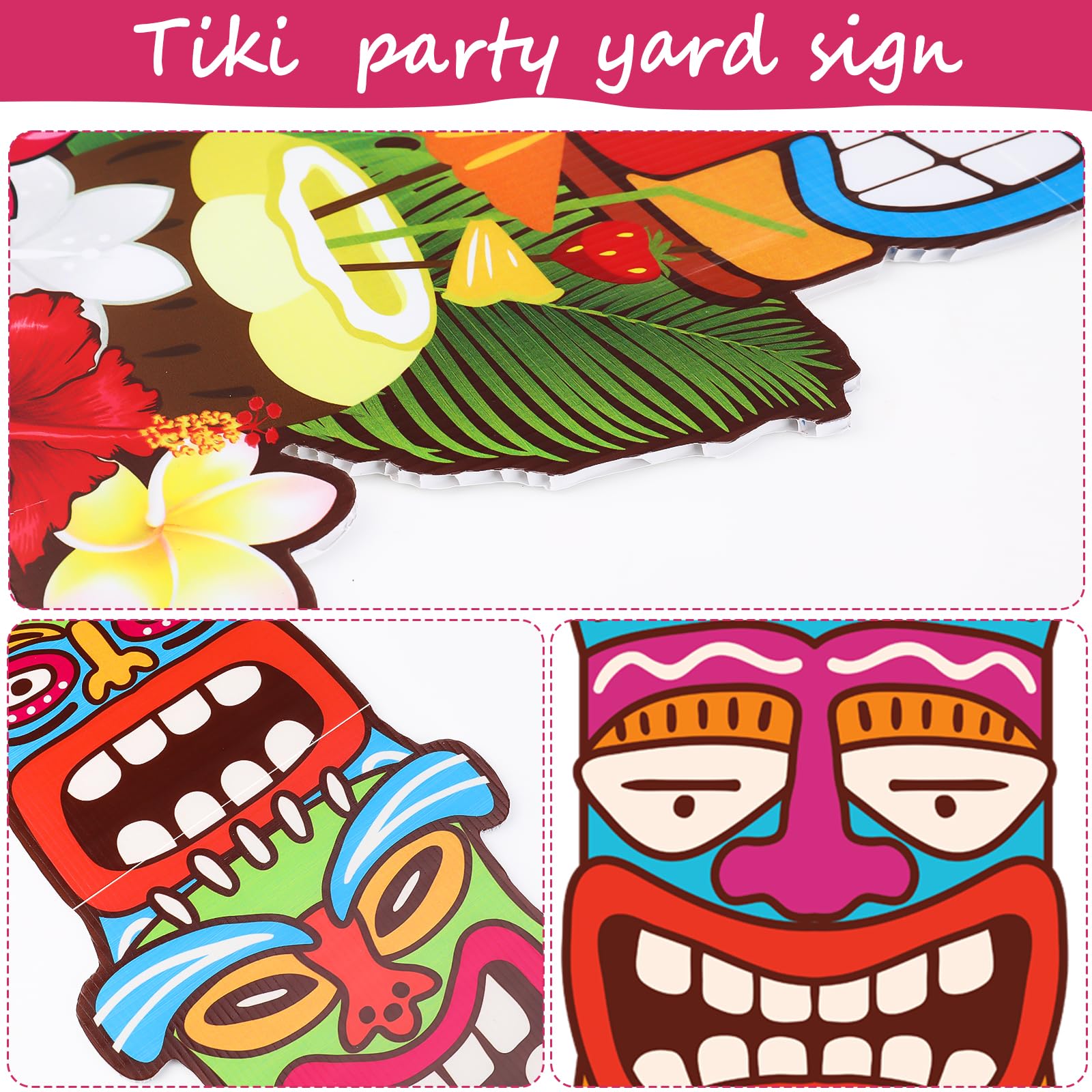 XEFINAL tropical design tiki decor featuring masks and hibiscus for festive vibes.