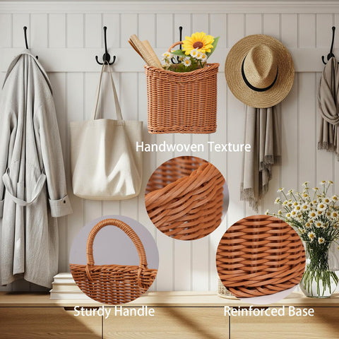 Xekley rustic farmhouse style wall basket on porch with greenery