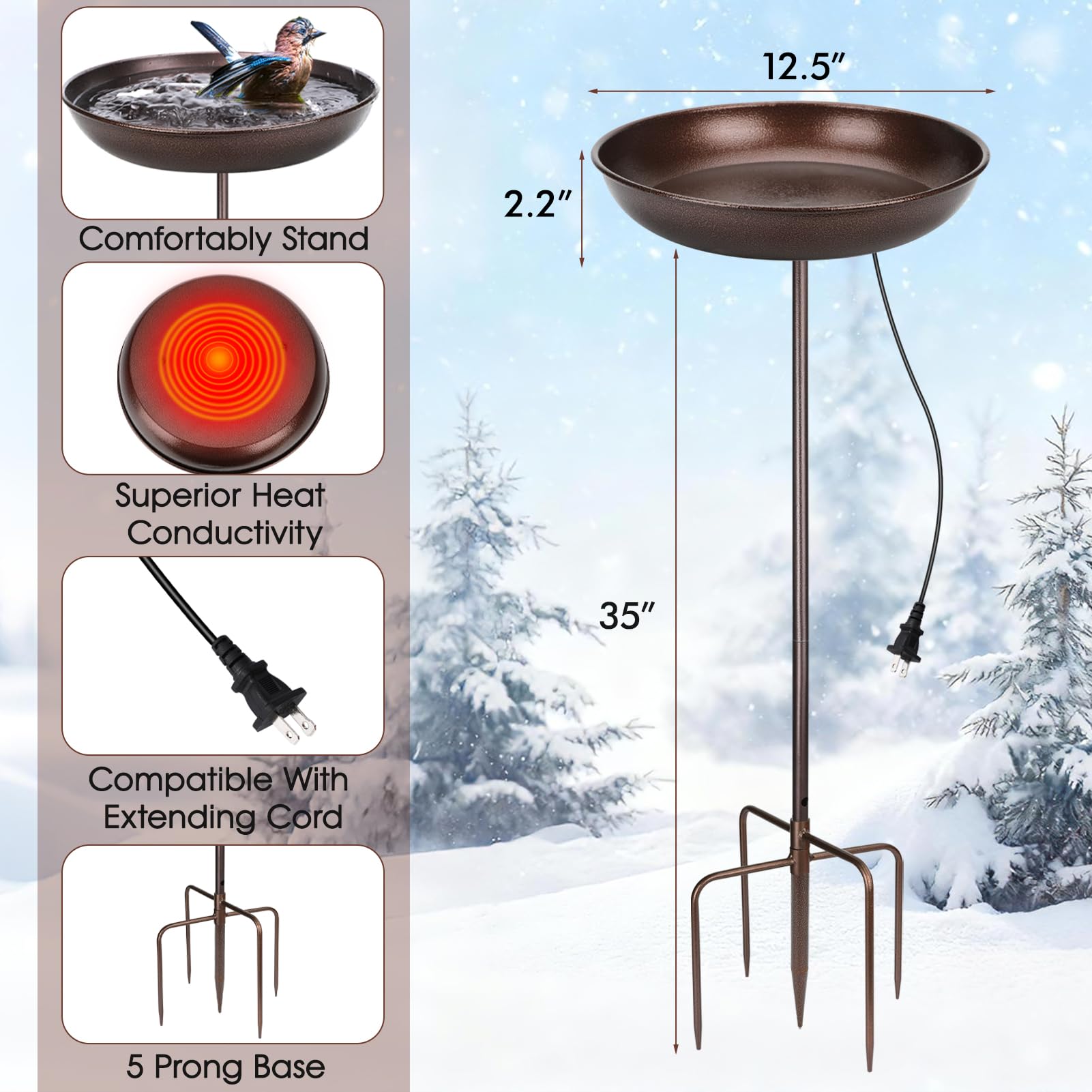 Xensdenban 35-inch height bird bath elevates feeding area for birds