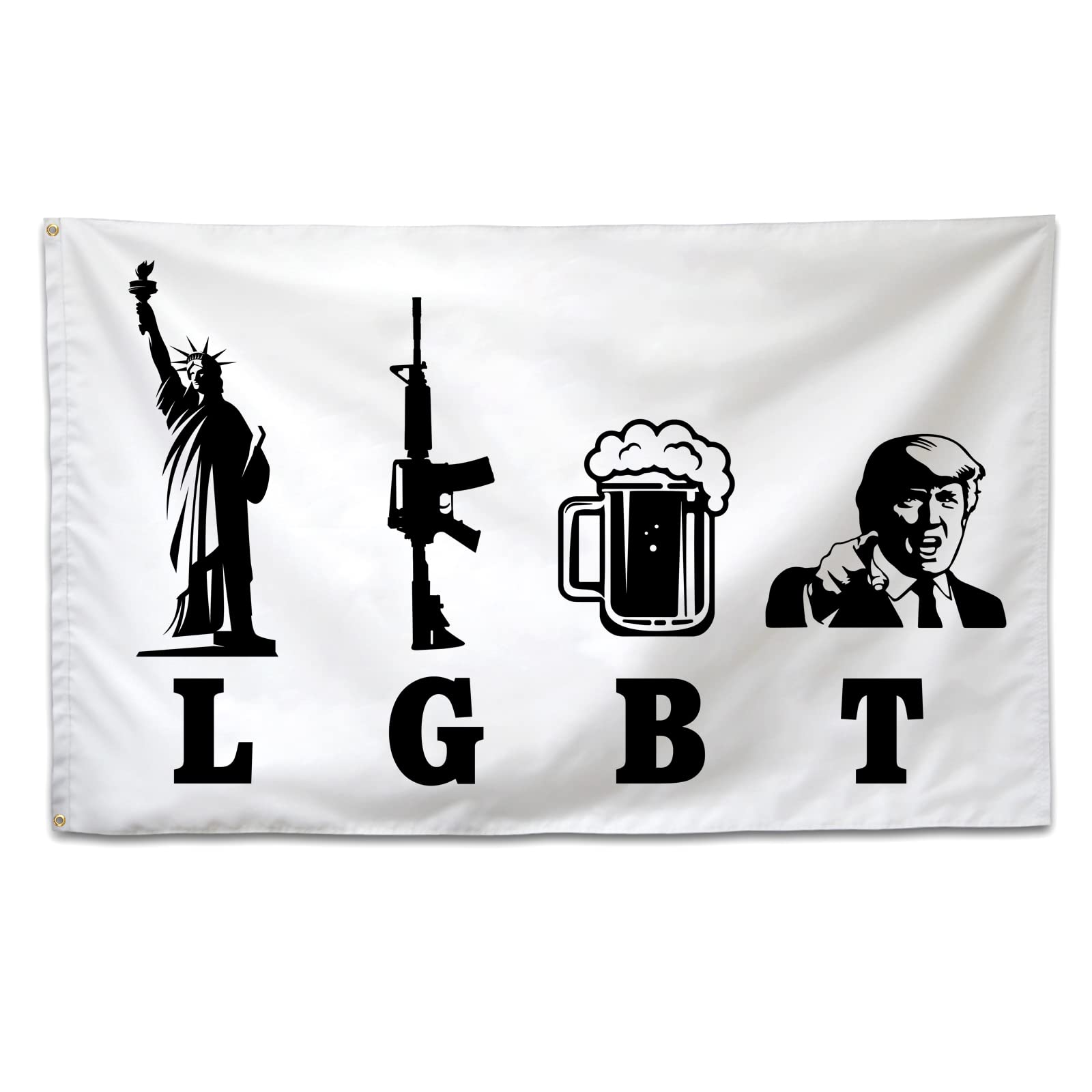 XEODE Liberty Guns Trump flag 3x5 main view on exterior wall, bold patriotic decor.