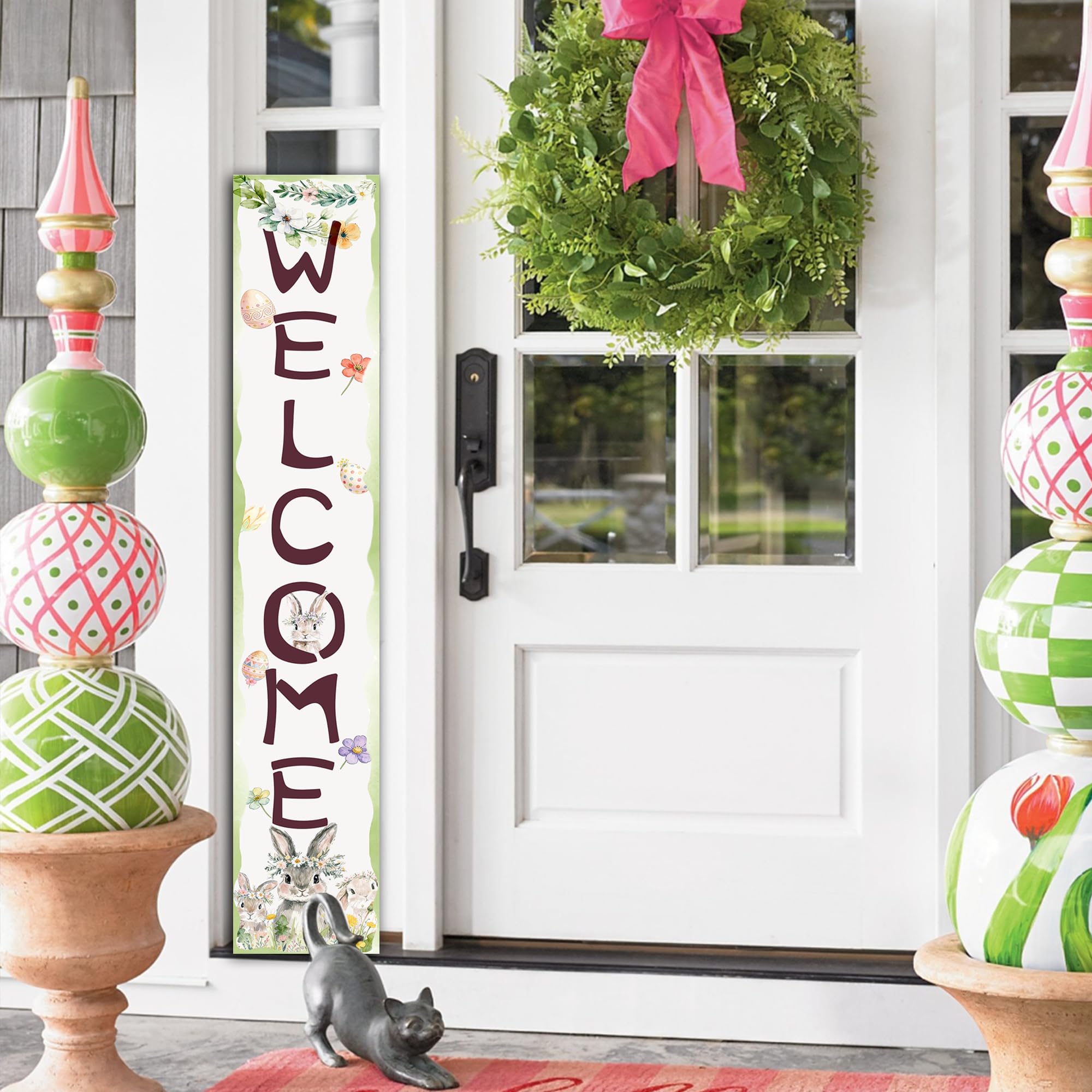 Xeubiou farmhouse Easter decor sign, sturdy wooden construction for seasonal displays.