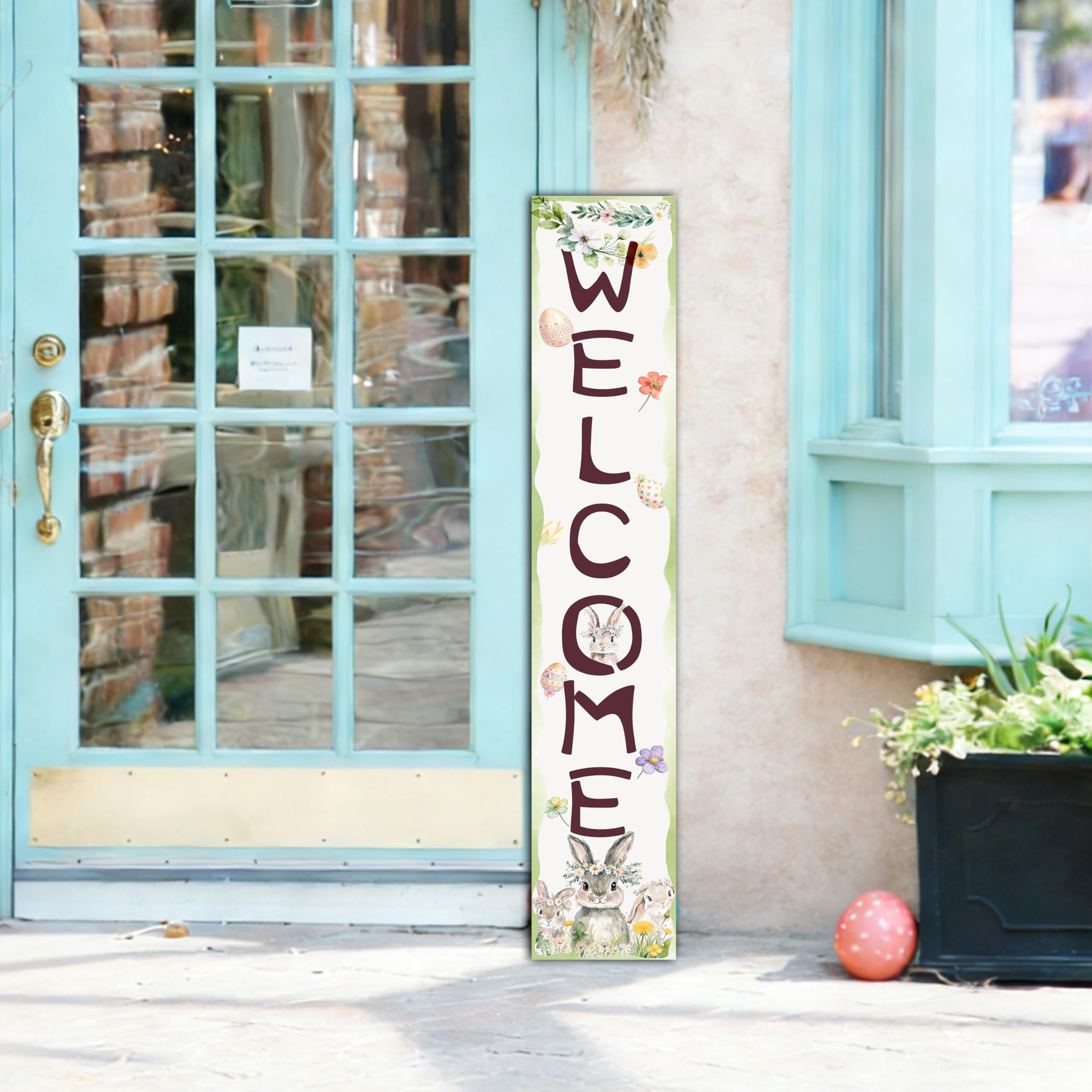 Xeubiou outdoor Easter welcome sign with ropes and hardware, quick setup.