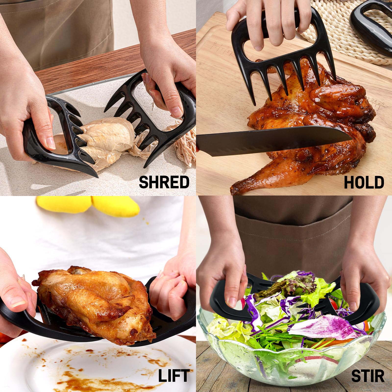 XFGSYXS multipurpose claws assist lifting, transferring, and shredding on the grill.