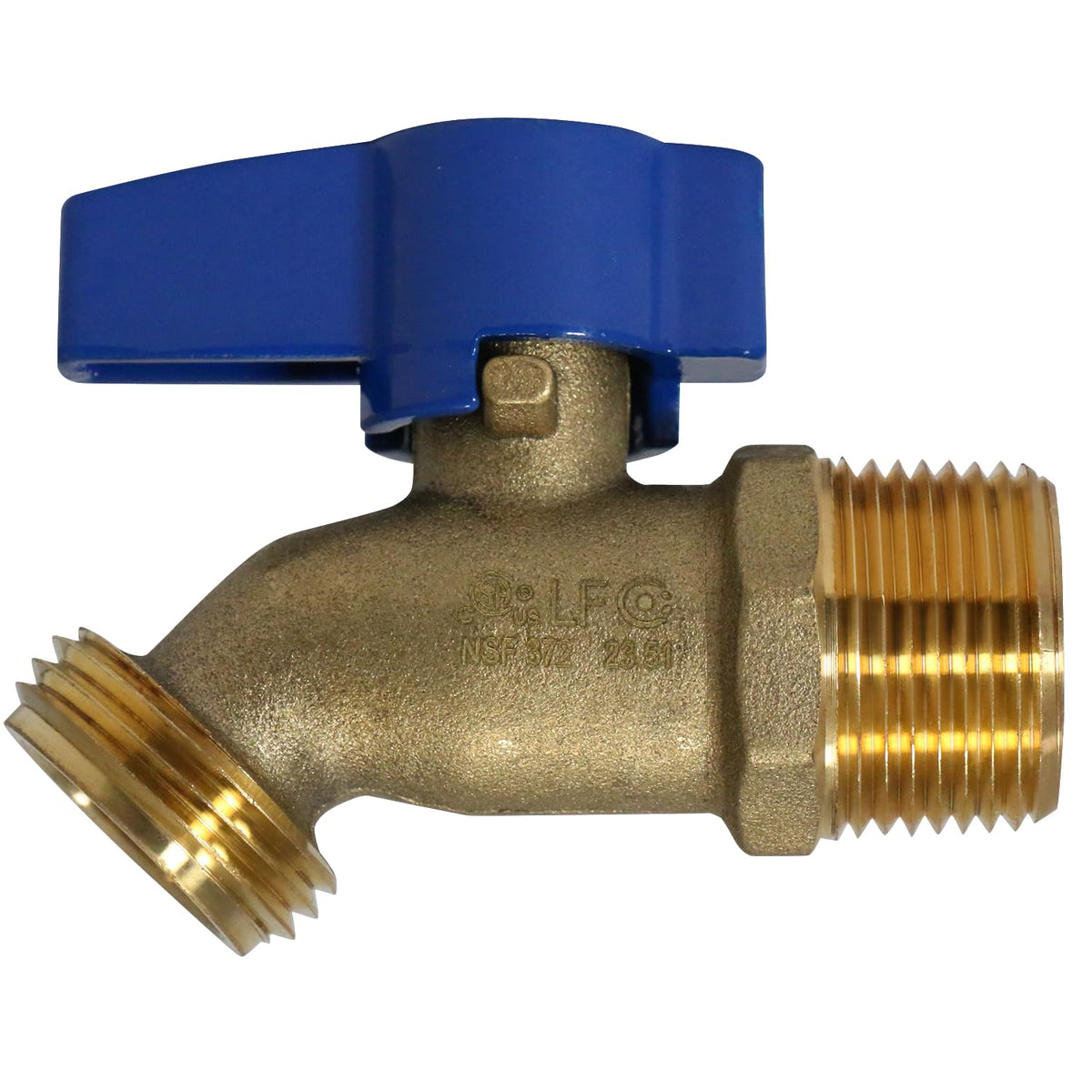 XFITTING 3/4in MNPT hose bibb with blue handle for easy water control.