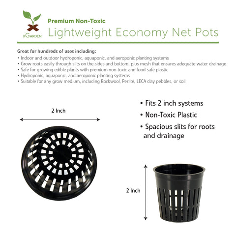xGarden 2-inch net pot illustrates fit for standard 2-inch holes in systems.
