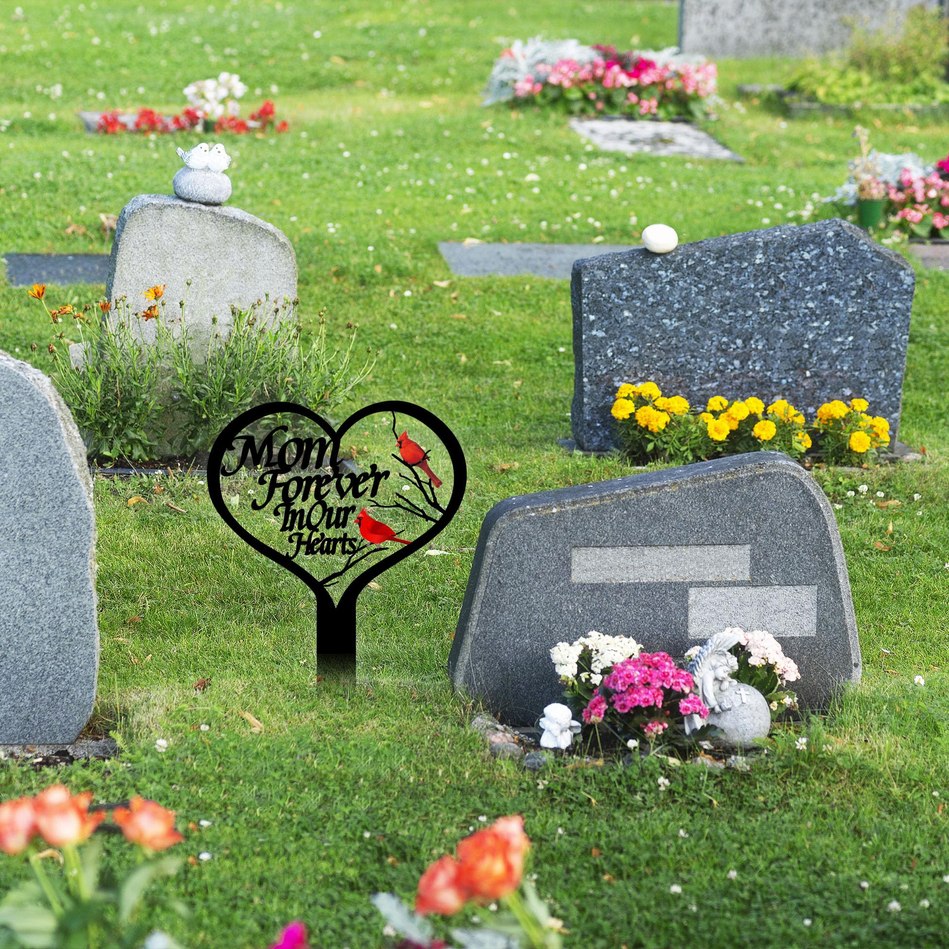 XGBDL commemorative grave marker with red cardinal accent for remembrance