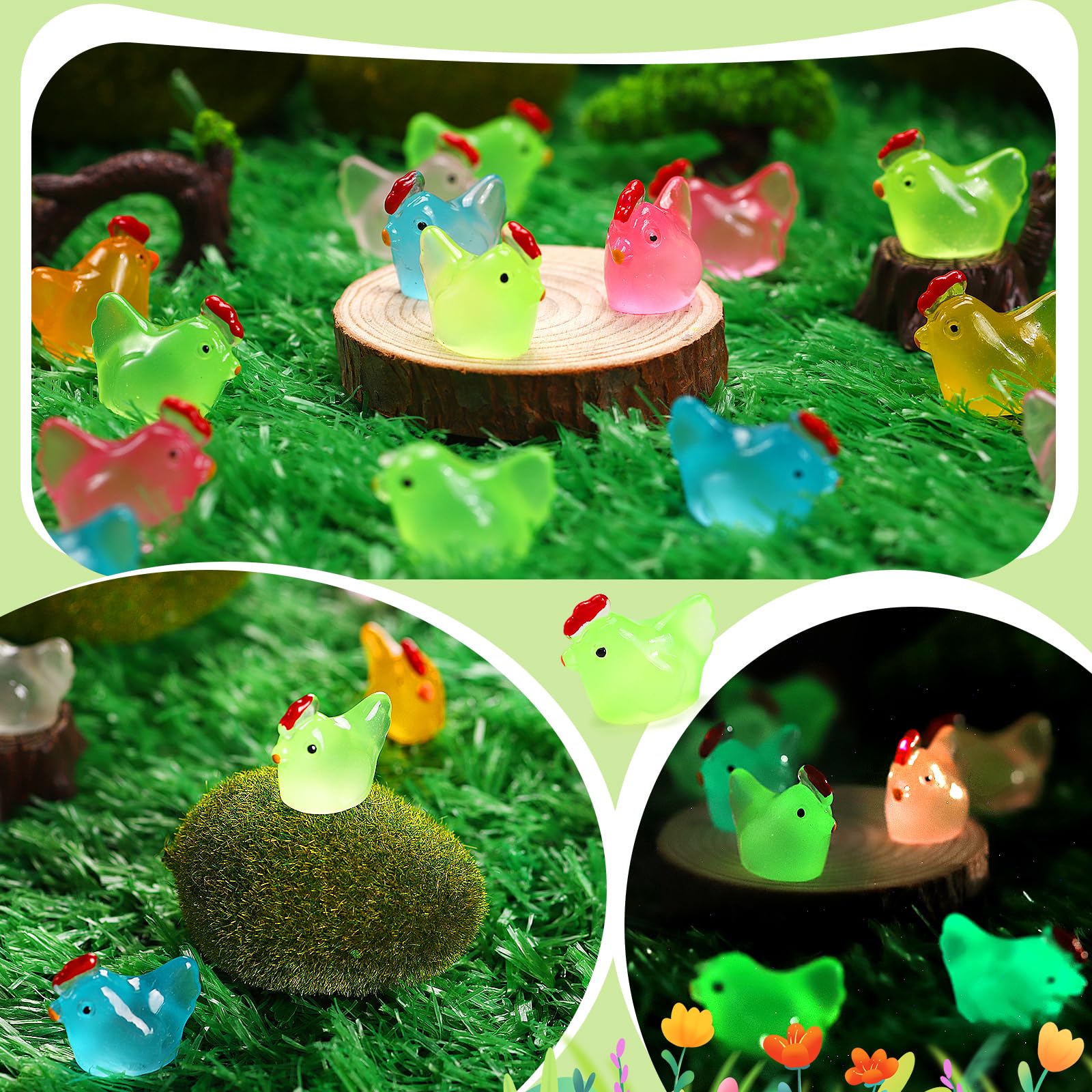 XGBDL glow-in-dark chicken figurines for kid crafts, party decor, and bath tub displays