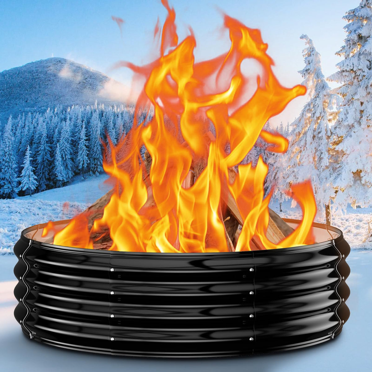 XGMDD 60-inch fire pit ring exterior view highlights rugged galvanized steel for long-lasting warmth.