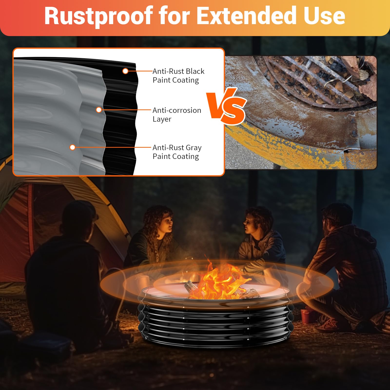 XGMDD fire pit ring rustproof coating close-up demonstrates weather resistance.