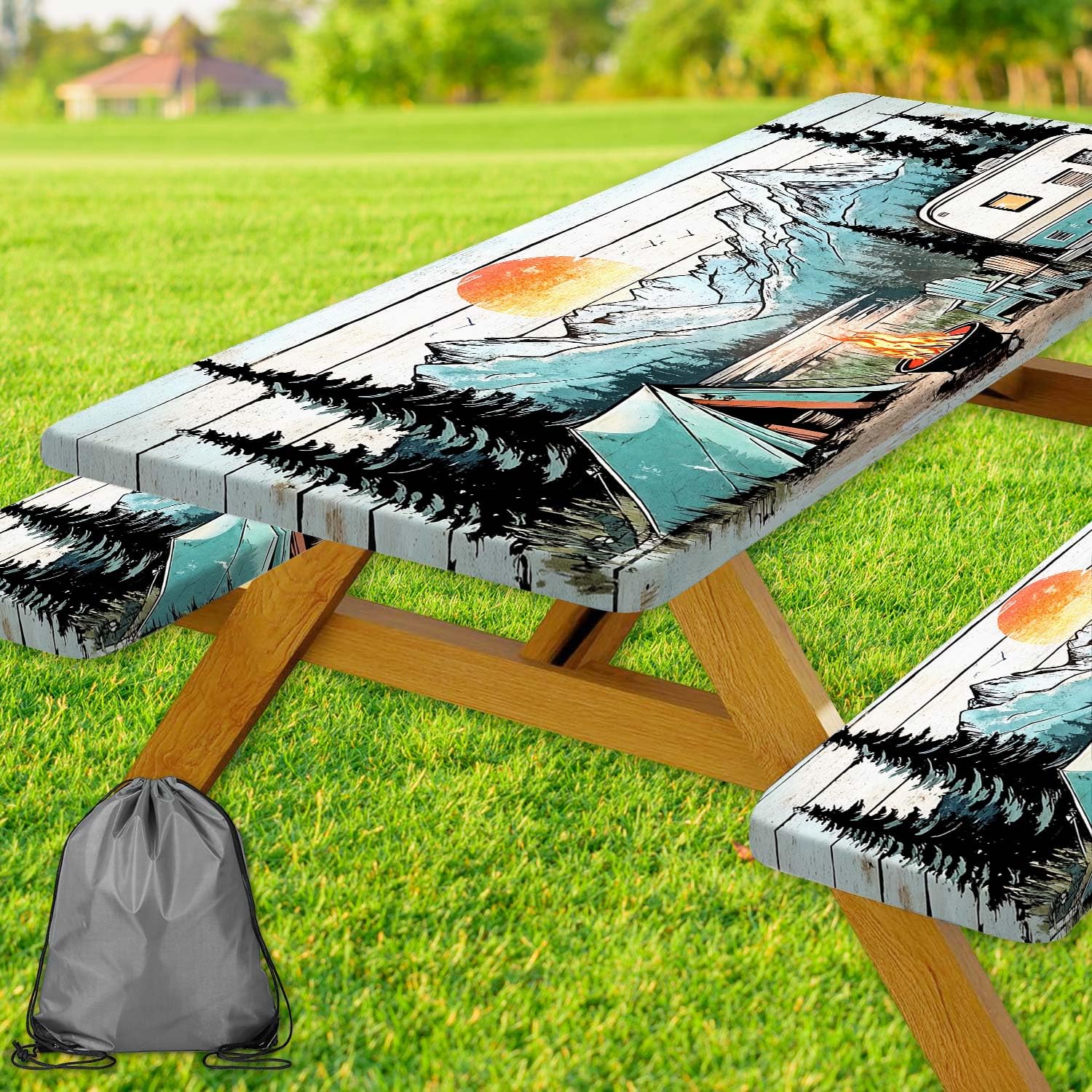 Xguatan picnic table cover 72x30 with elastic edge for secure outdoor dining.