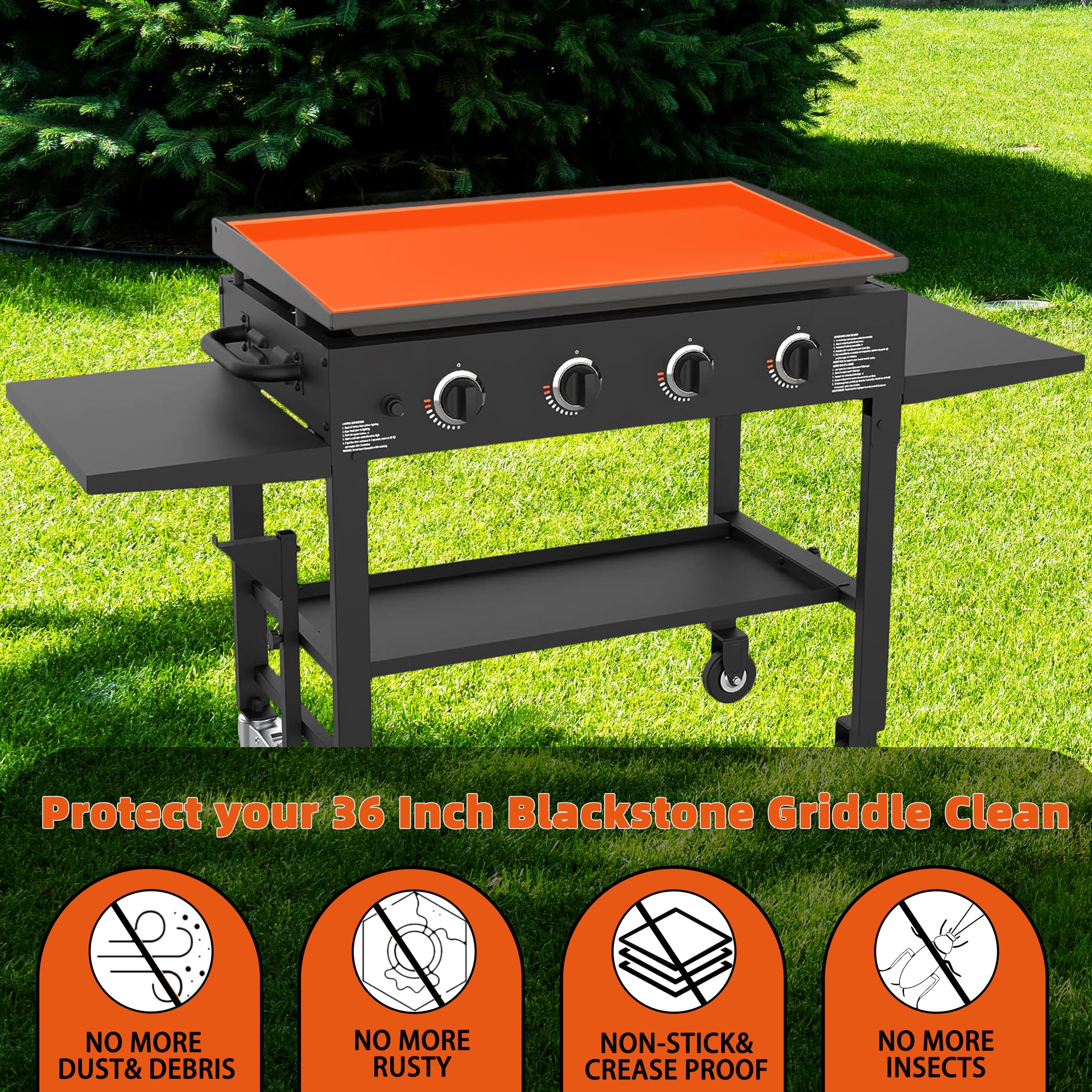 Xgunion silicone griddle mat 36in food-grade silicone resists heat to 400°F.