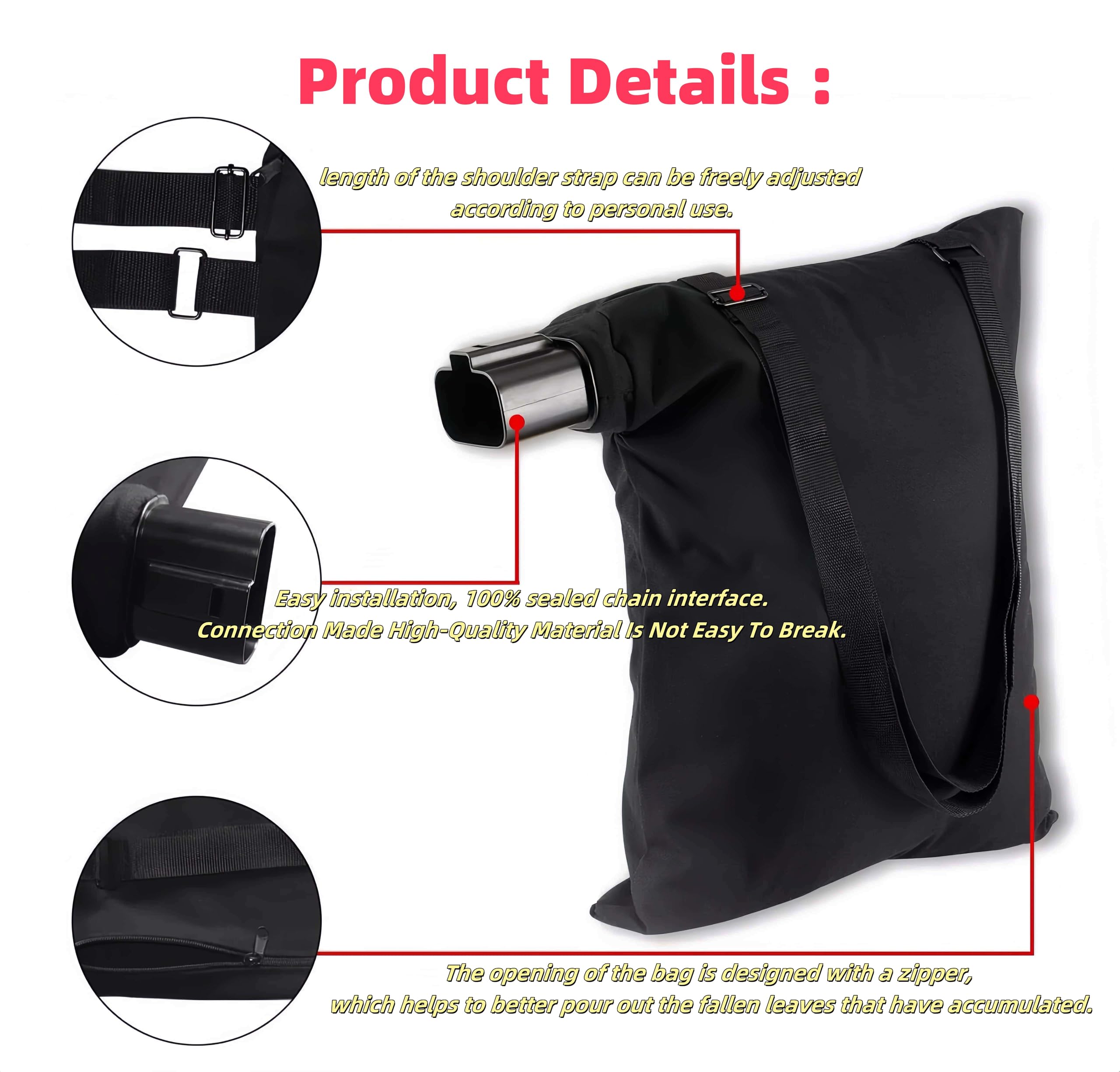 XHBAN leaf blower bag zipper opening enables easy leaf pouring.