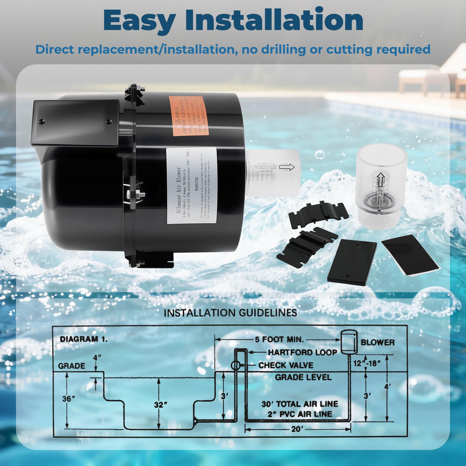 XHHEZQ 6320241 Silencer Spa Blower 2in-pipe compatibility for residential systems.