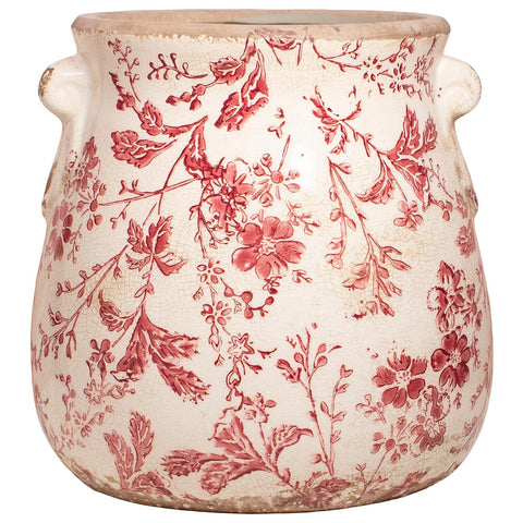 Xiaan Jiaju antique ceramic planter in red, perfect as a rustic living room centerpiece.
