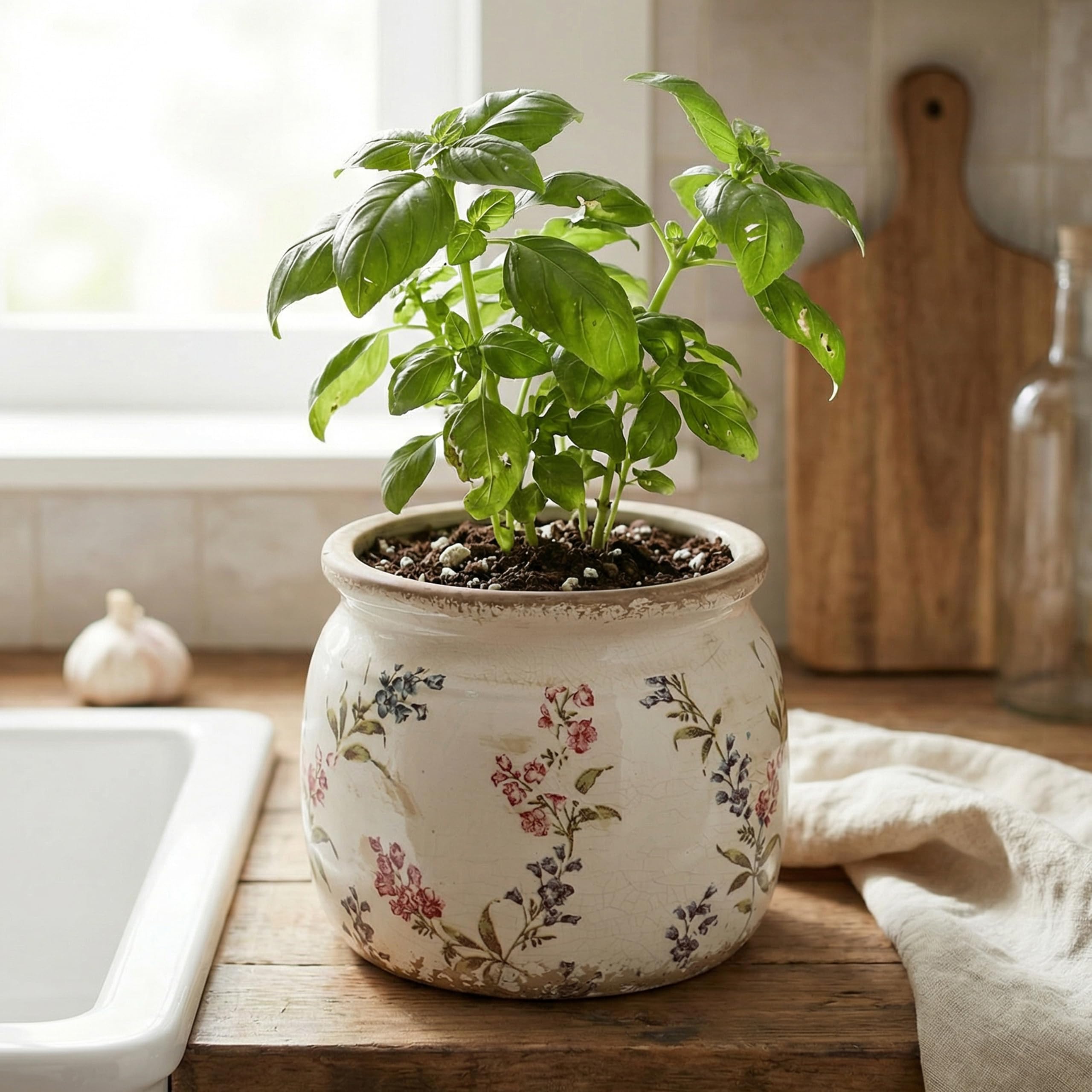 Xiaan Jiaju antique-inspired planter fits shelves, desks, or tabletops.