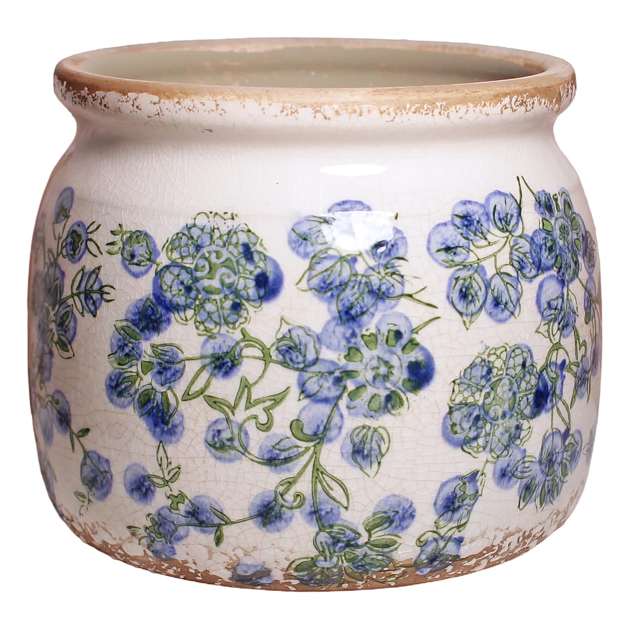 Xiaan Jiaju ceramic planter with deep blue floral glaze for stylish indoor decor.