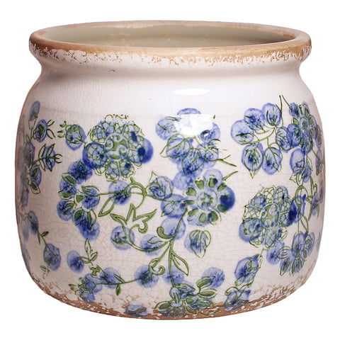 Xiaan Jiaju ceramic planter with deep blue floral glaze for stylish indoor decor.
