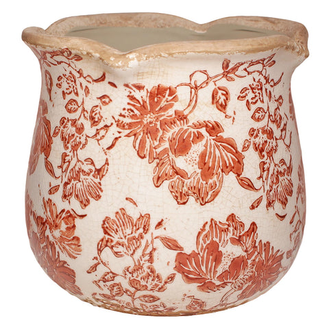 Xiaan Jiaju Country Farmhouse Planter front view with red flower, great for spring display