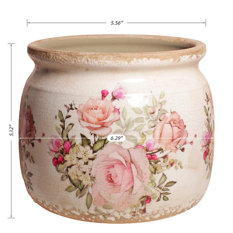 Xiaan Jiaju rose-pattern crackle glaze pot complements cozy European farmhouse decor.