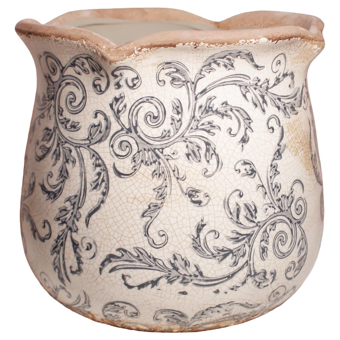Xiaan Jiaju crackle glaze plant pot in gray enhances indoor decor with vintage charm.