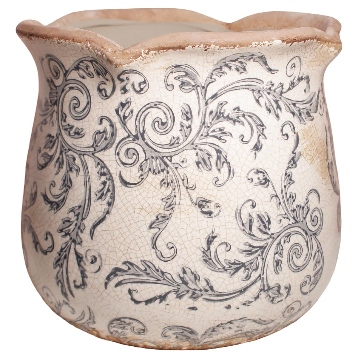 Xiaan Jiaju crackle glaze plant pot in gray enhances indoor decor with vintage charm.