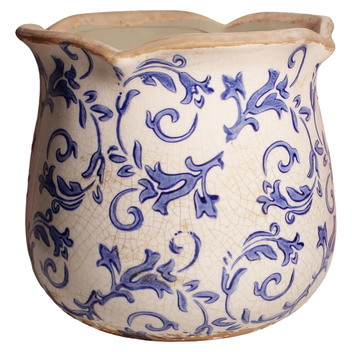 Xiaan Jiaju retro ceramic planter with blue and white chinoiserie elevates living room decor.
