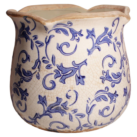 Xiaan Jiaju retro ceramic planter with blue and white chinoiserie elevates living room decor.