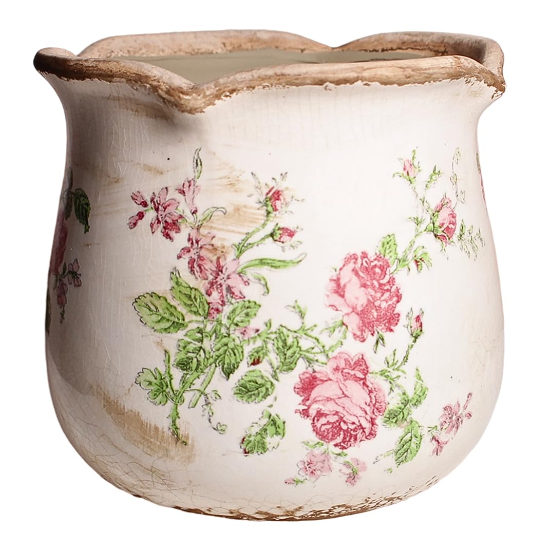 Xiaan Jiaju shabby chic flower pot pink rose closeup for indoor display