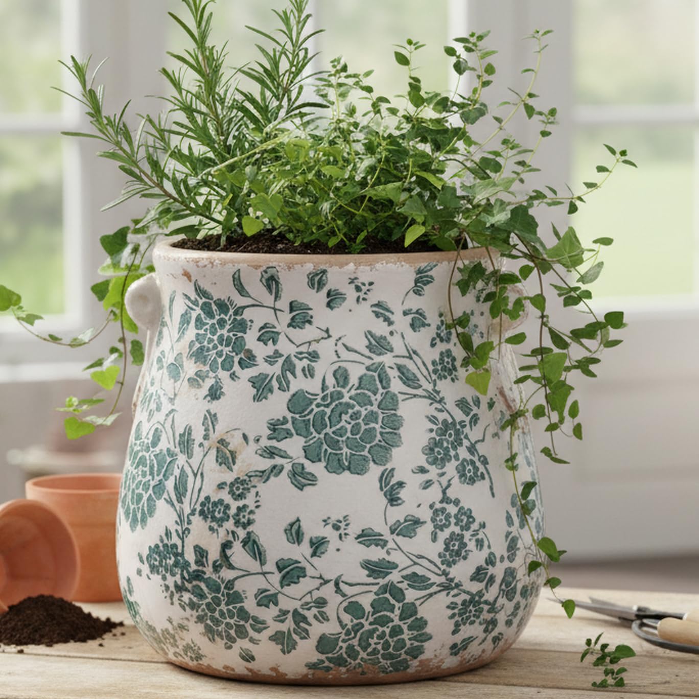Xiaan Jiaju cyan desktop planter adds rustic charm to your home office.