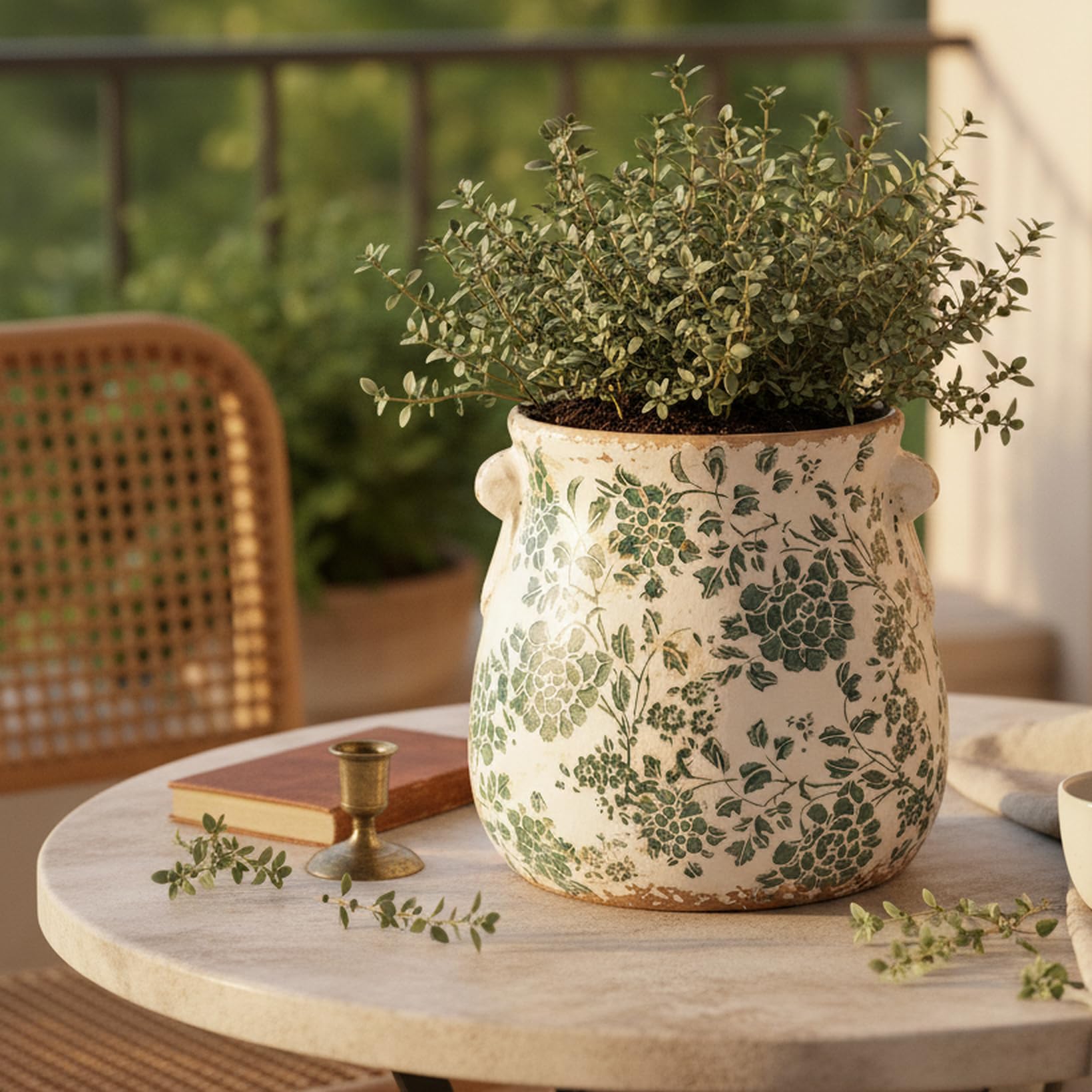 Xiaan Jiaju cyan planter for outdoor porch adds enduring color.