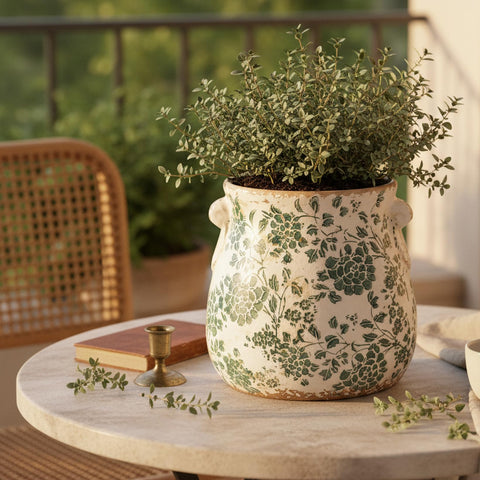 Xiaan Jiaju cyan planter for outdoor porch adds enduring color.