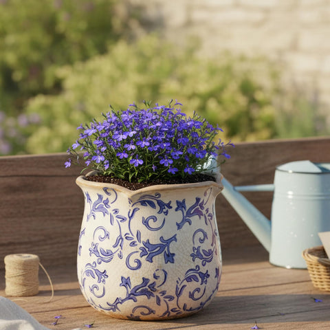 Xiaan Jiaju blue-white chinoiserie planter suits modern and traditional interiors.