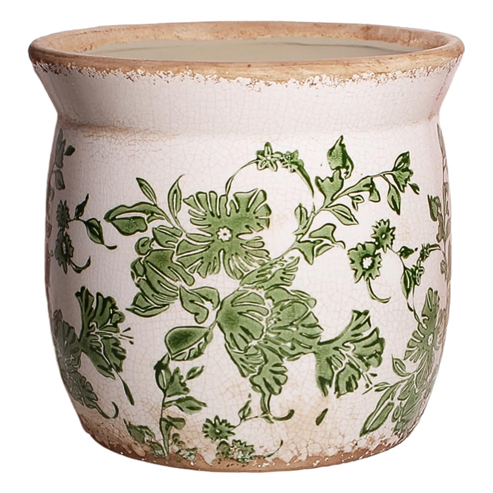 Xiaan Jiaju vintage planter with green leaf glaze enhances indoor decor and plant charm