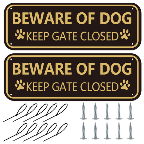 XIAOKAIYAN beware of dog sign 2-pack front view with bold gold text for yard visibility