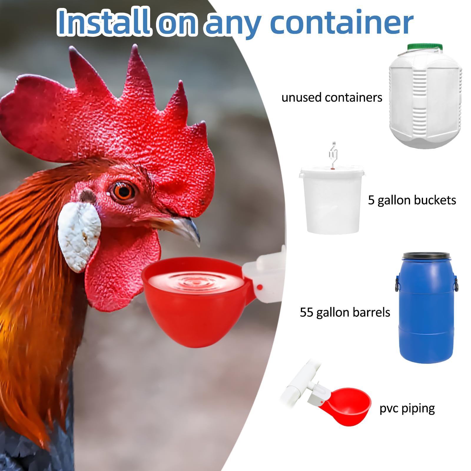 Xictuwey outdoor poultry watering system fits 5-gallon containers.