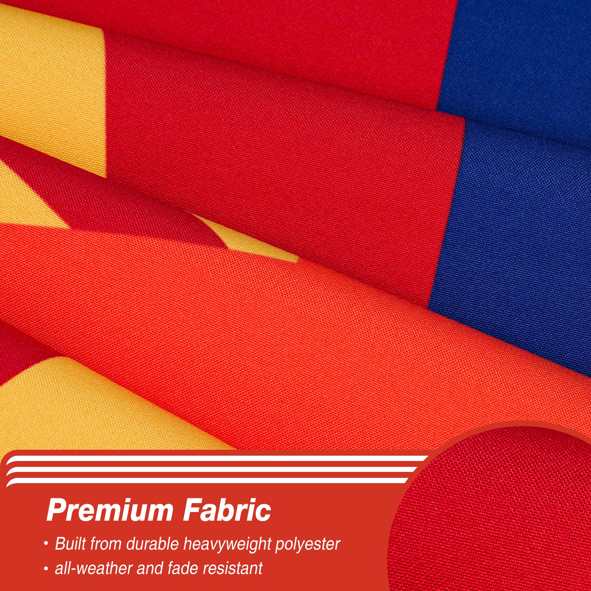 XIFAN flag close-up stitching, four-row fly hem for longevity.