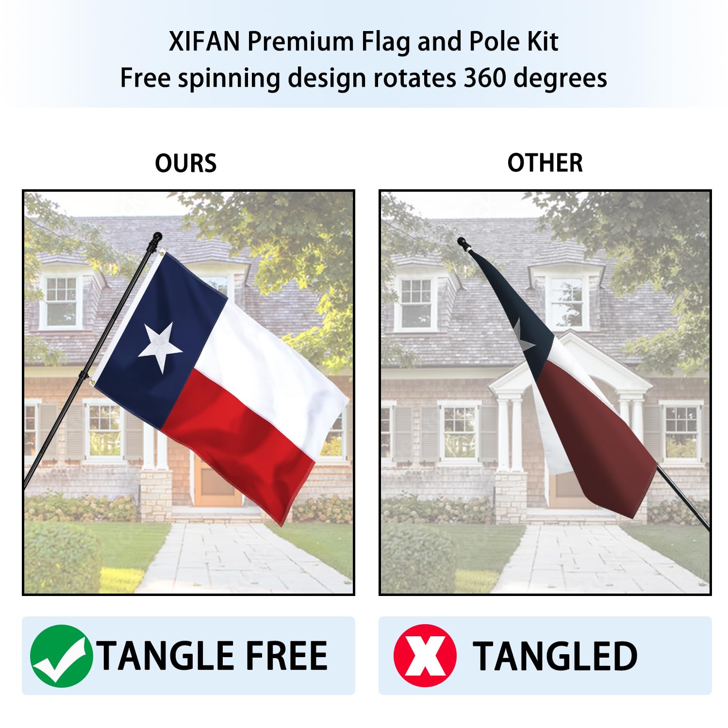 XIFAN black powder-coated flag pole resists rust and weathering